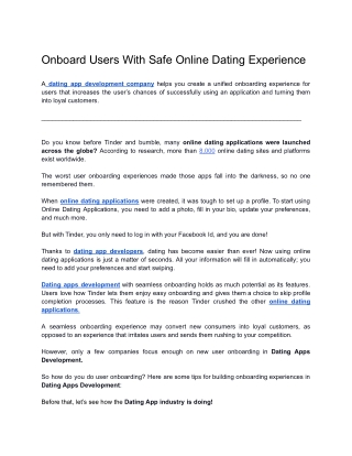 Onboard Users With Safe Online Dating Experience