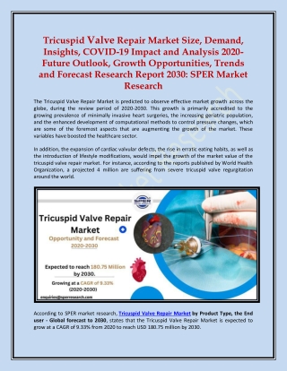 Tricuspid Valve Repair Market Size, Demand, Insights 2020-2030