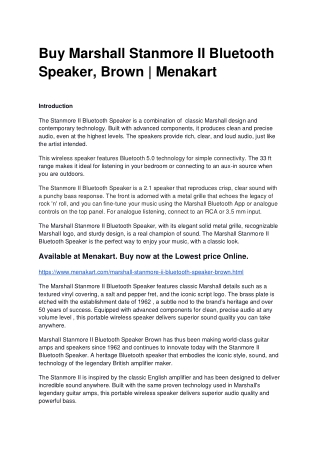 Buy Marshall Stanmore II Bluetooth Speaker, Brown _ Menakart