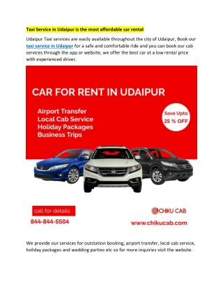 Taxi Service in Udaipur is the most affordable car rental