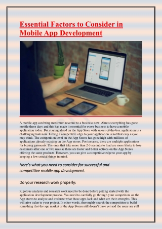 Essential Factors to Consider in Mobile App Development