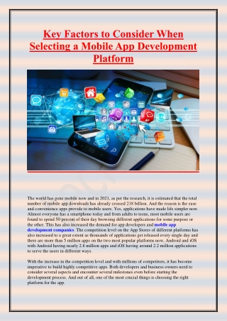 Key Factors to Consider When Selecting a Mobile App Development Platform