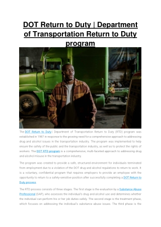 DOT Return to Duty  Department of Transportation Return to Duty program