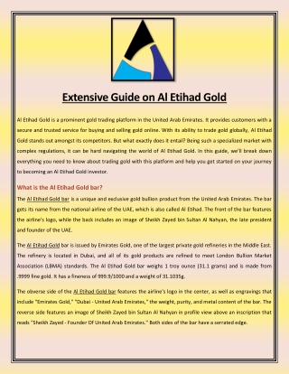 Extensive Guide on Al Etihad Gold