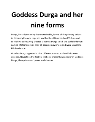 Goddess Durga and her nine forms