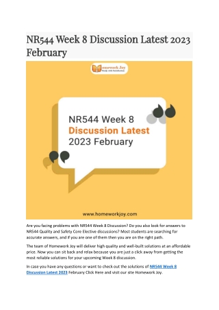 NR544 Week 8 Discussion Latest 2023 February