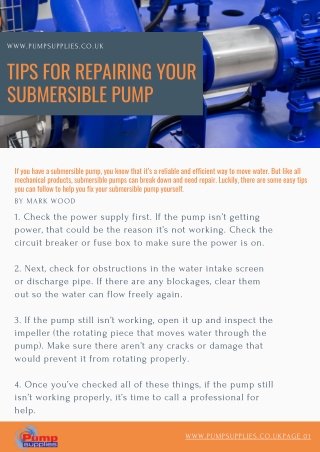 Tips For Repairing Your Submersible Pump