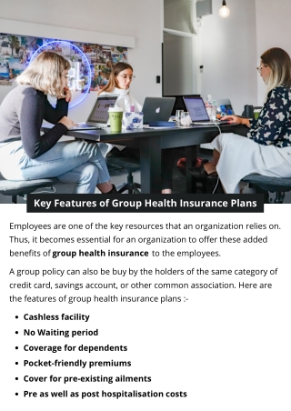 Key Features of Group Health Insurance Plans