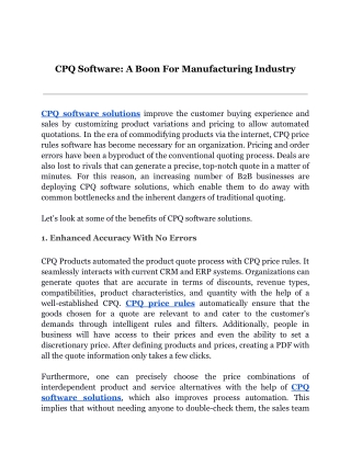 CPQ Software A Boon For Manufacturing Industry