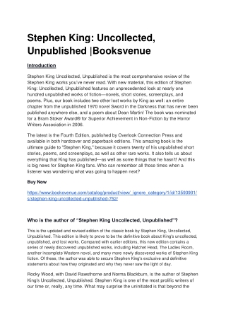 Stephen King_ Uncollected, Unpublished _Booksvenue