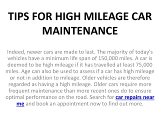 TIPS FOR HIGH MILEAGE CAR MAINTENANCE