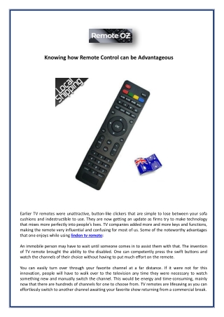 Knowing how Remote Control can be Advantageous