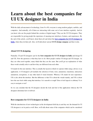 Best companies for UI UX designer in India