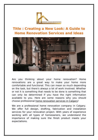 Creating a New Look: A Guide to Home Renovation Services and Ideas