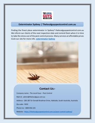 Exterminator Sydney | Thelocalguyspestcontrol.com.au