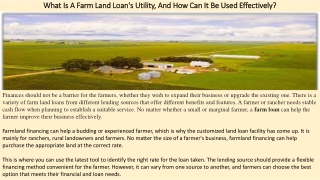 What Is A Farm Land Loan's Utility, And How Can It Be Used Effectively?