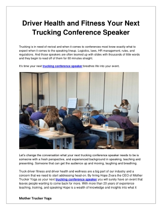 Driver Health and Fitness Your Next Trucking Conference Speaker