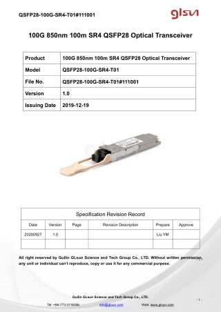 100G 850nm 100m SR4 QSFP28 Optical Transceiver