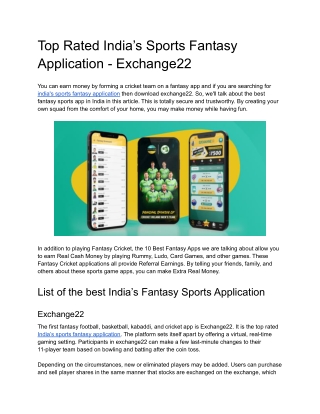 Top Rated India’s Sports Fantasy Application - Exchange22