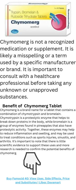 Buy Chymomerg Tablet View Uses, Side Effects, Price and Substitutes  Liboc Davamart