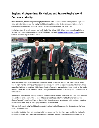 England Vs Argentina Six Nations and France Rugby World Cup are a priority