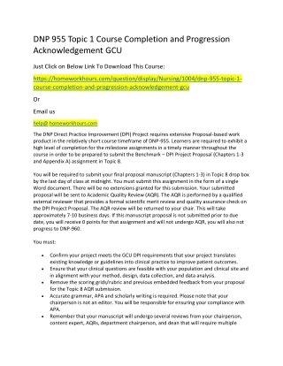 DNP 955 Topic 1 Course Completion and Progression Acknowledgement GCU