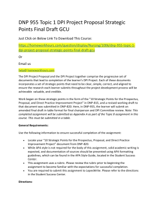 DNP 955 Topic 1 DPI Project Proposal Strategic Points Final Draft GCU