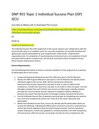 DNP 955 Topic 1 Individual Success Plan (ISP) GCU