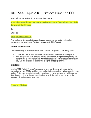 DNP 955 Topic 2 DPI Project Timeline GCU