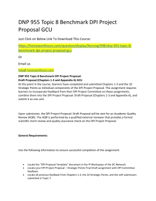 DNP 955 Topic 8 Benchmark DPI Project Proposal GCU