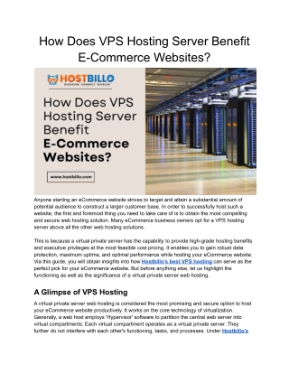 How Does VPS Hosting Server Benefit E-Commerce Websites?