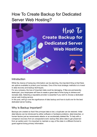 How To Create Backup for Dedicated Server Web Hosting