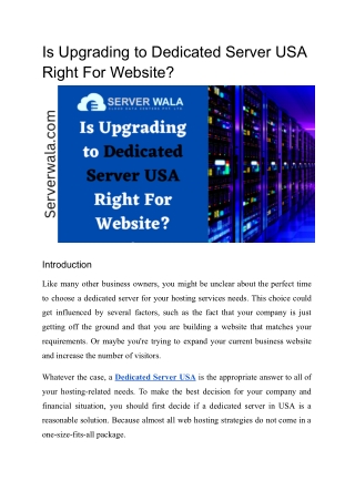 Is Upgrading to Dedicated Server USA Right For Website_