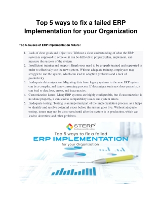 Top 5 ways to fix a failed ERP Implementation for your Organization