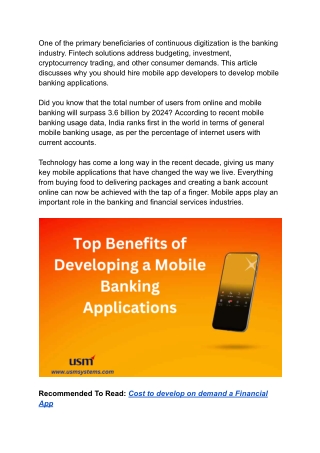 Top Benefits of Developing a Mobile Banking Applications