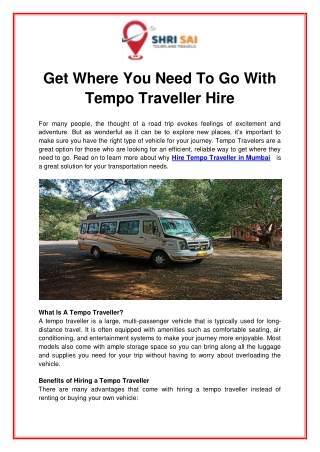 Get Where You Need To Go With Tempo Traveller Hire