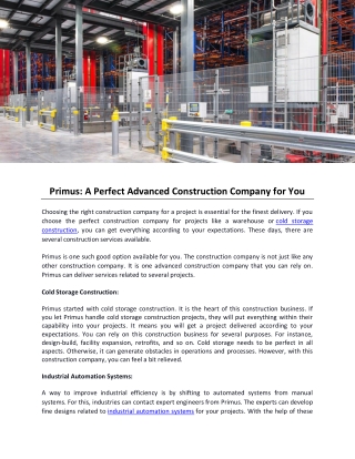 Primus A Perfect Advanced Construction Company for You