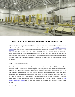 Select Primus for Reliable Industrial Automation System