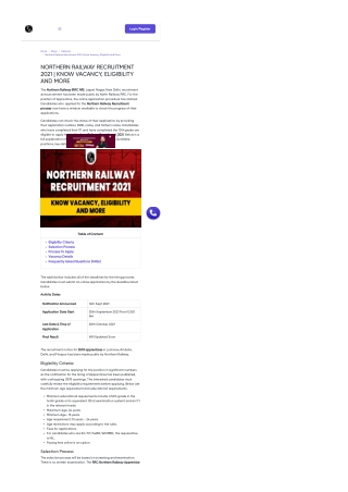 Know Vacancy, Eligibility, And More - Northern Railway Recruitment