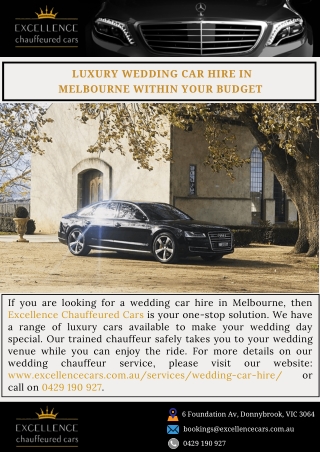 Luxury wedding car hire in Melbourne within your budget