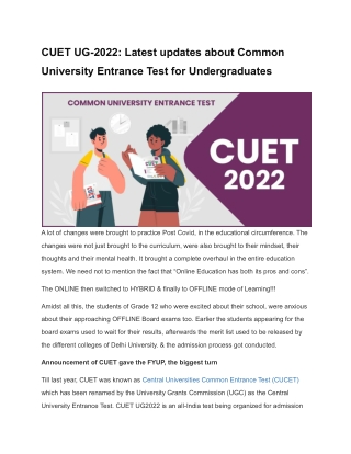 CUET UG-2022_ Latest updates about Common University Entrance Test for Undergraduates