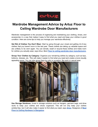 Wardrobe Management Advice by Artuz Floor to Ceiling Wardrobe Door Manufacturers