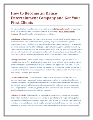 How to Become an Dance Entertainment Company and Get Your First Clients