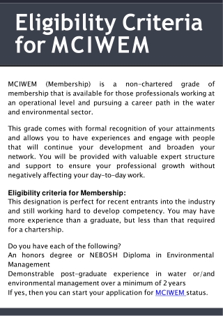 Eligibility Criteria for MCIWEM