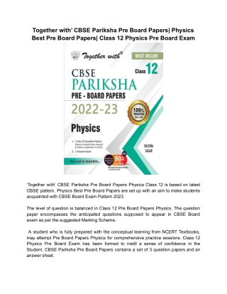 Together with’ CBSE Pariksha Pre Board Papers_ Physics Best Pre Board Papers_ Class 12 Physics Pre Board Exam