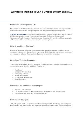 Workforce Training in USA