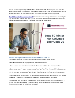 Ways to Fix Sage 50 Printer Not Activated Error Code 20 Issue