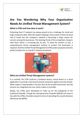 Are You Wondering Why Your Organization Needs An Unified Threat Management System