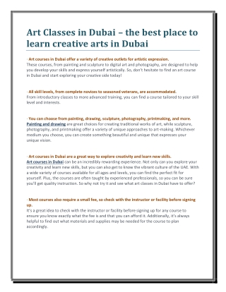 Art Classes in Dubai