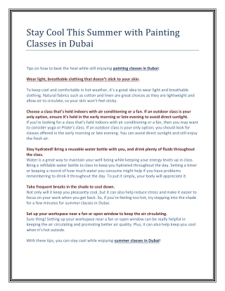 Stay Cool This Summer with Painting Classes in Dubai